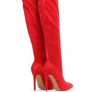 Red over the knee boots
